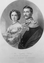 Wedding Portrait of Their Royal Highnesses Princess Victoria and Crown Prince Frederick William of Prussia, 25th January 1858, engraved by Carl Sussnapp